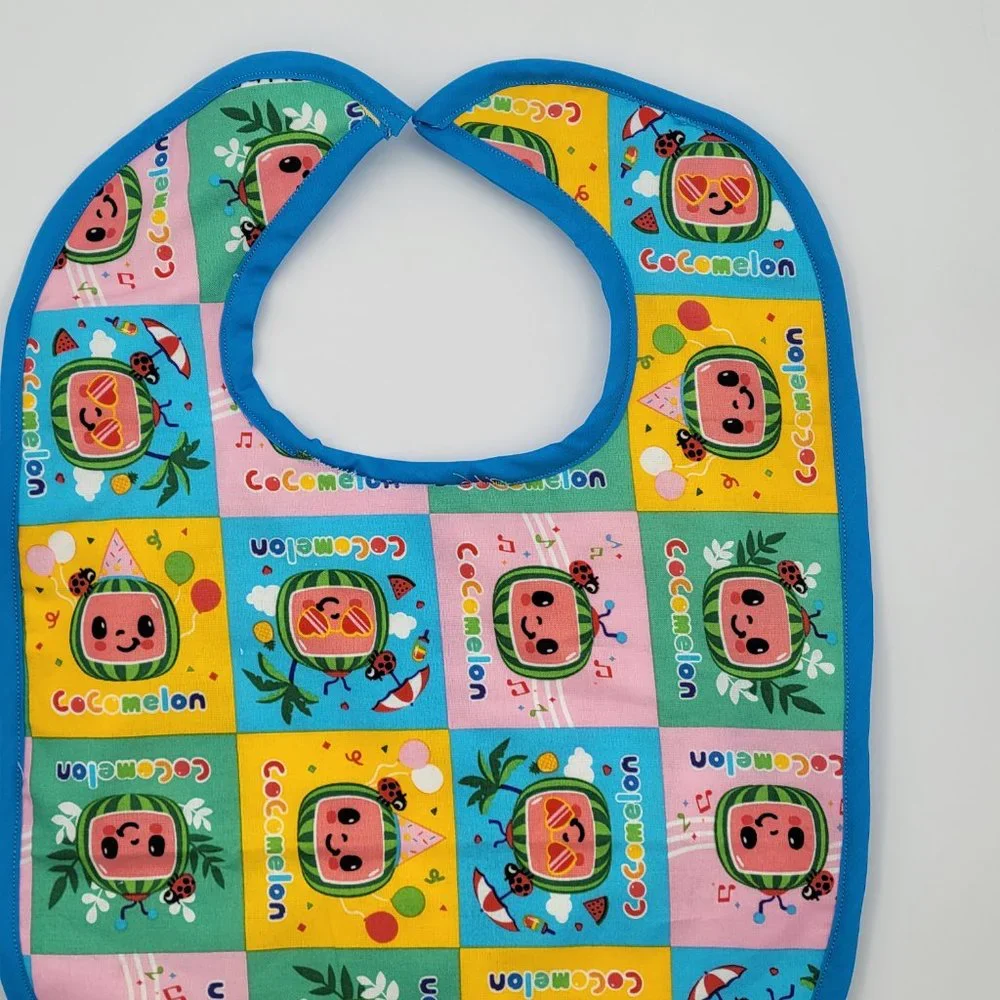 Handmade Watermelon/Lady bug print Toddler Bright Drool bib 12Wx14L.